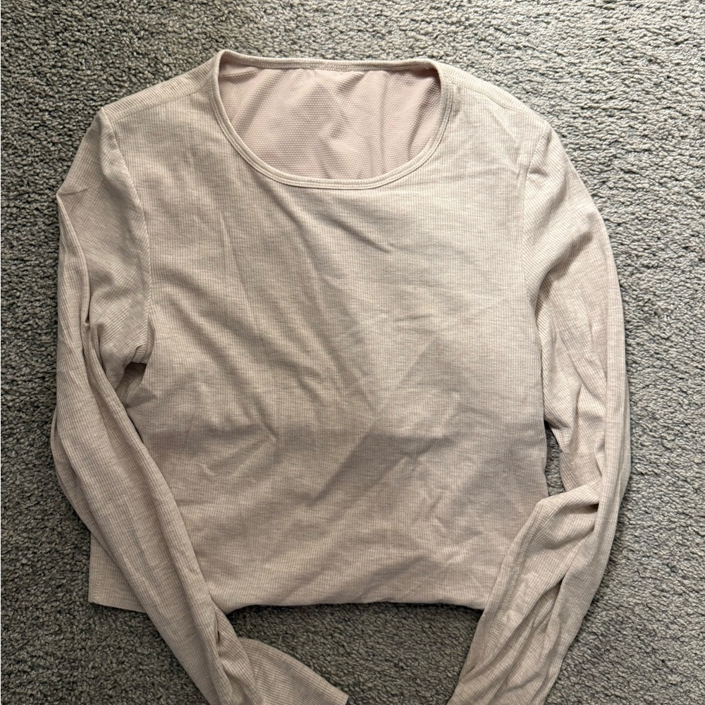 Built in Bra Workout  Cream Long Sleeve Top